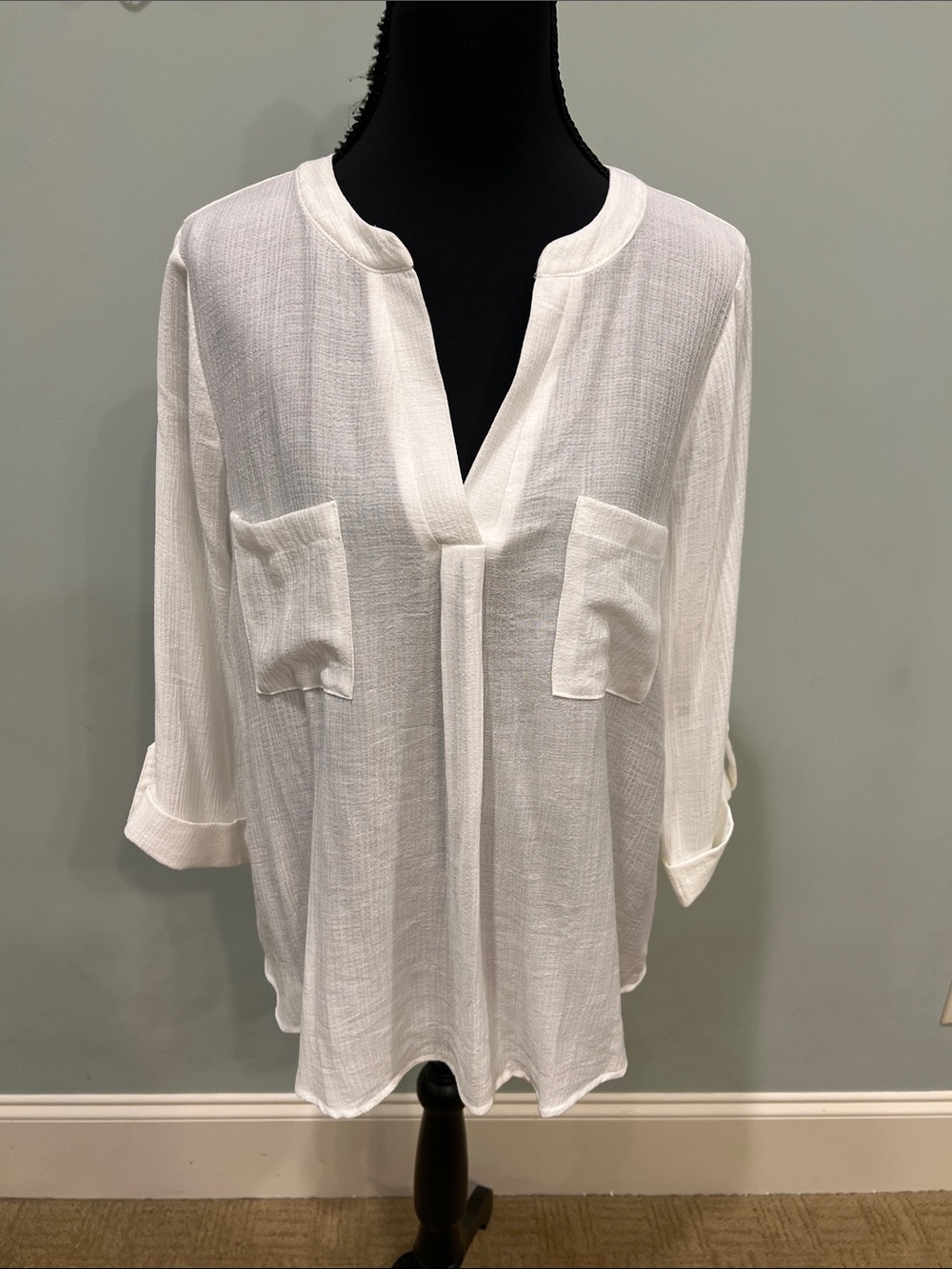 Blu Pepper White Split V-Neck Pocket Tunic